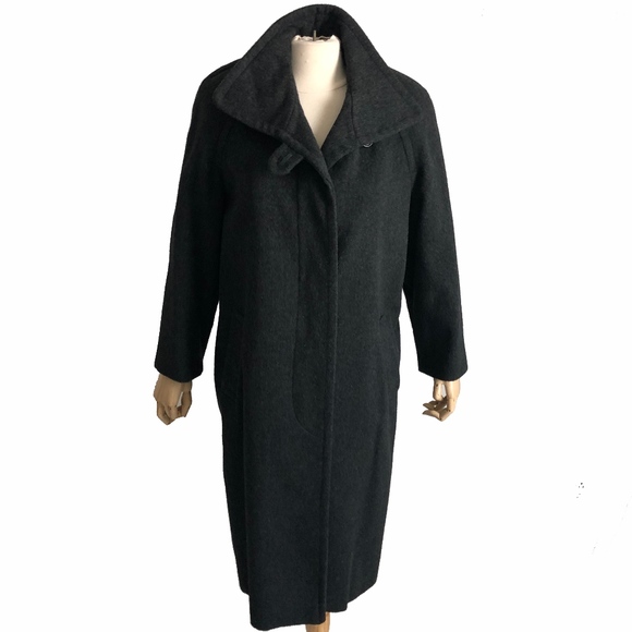 Bill Blass Coat Ladies Wool Charcoal Gray Fall Winter Coat Trench Style Vintage - Picture 3 of 6